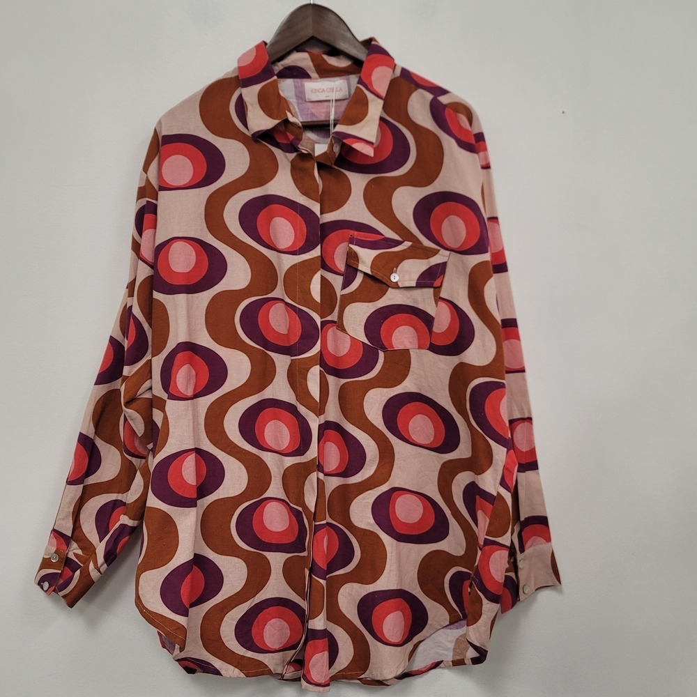 Kinga Csilla Womens Long Sleeve Psychedelic Button‎ Top Size 6 US Multicolor